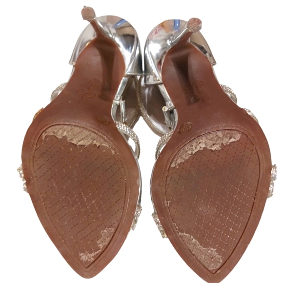 Jessica Simpson Rhinestone Silver Heels Strappy Formal Sandals size 6 5 - Picture 10 of 13